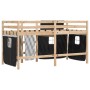 Cama alta niños con cortinas madera pino blanco negro 90x190 cm de , Camas y somieres - Ref: Foro24-3283826, Precio: 169,76 €...