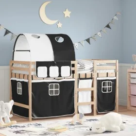 Children's high bed with black white pine wood tunnel 90x190 cm by , Beds and slatted bases - Ref: Foro24-3283853, Price: 184...