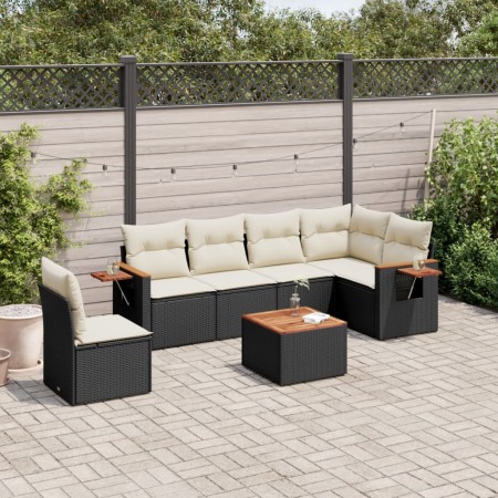 Set de comedor de jardín 7 pzas y cojines ratán sintético negro de , Conjuntos de jardín - Ref: Foro24-3259263, Precio: 428,1...
