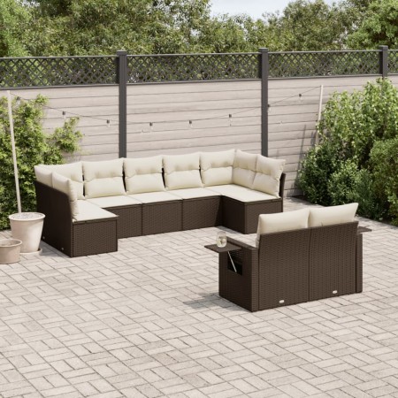 Set de sofás de jardín 9 pzas y cojines ratán sintético marrón de , Conjuntos de jardín - Ref: Foro24-3220622, Precio: 581,53...