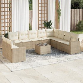 Set de sofás de jardín 11pzas con cojines ratán sintético beige en Conjuntos de jardín | Comprar online en Foru.es