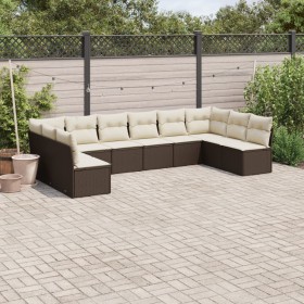 Set de sofás de jardín 10 pzas y cojines ratán sintético marrón de , Conjuntos de jardín - Ref: Foro24-3218093, Precio: 599,2...