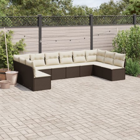 Set de sofás de jardín 10 pzas y cojines ratán sintético marrón de , Conjuntos de jardín - Ref: Foro24-3218093, Precio: 599,2...
