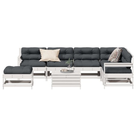 Set muebles jardín con cojines 8 pzas madera maciza pino blanco de , Conjuntos de jardín - Ref: Foro24-3250585, Precio: 708,6...