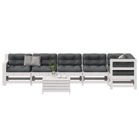 Set muebles jardín 7 pzas con cojines madera maciza pino blanco de , Conjuntos de jardín - Ref: Foro24-3250877, Precio: 685,5...