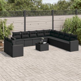 Set de sofás de jardín 12 piezas cojines ratán sintético negro en Conjuntos de jardín | Comprar online en Foru.es