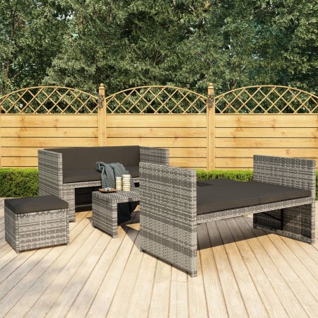 Set de muebles de jardín 5 pzas y cojines ratán sintético gris de vidaXL, Conjuntos de jardín - Ref: Foro24-48134, Precio: 29...