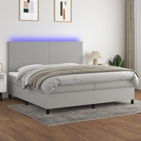 Cama box spring con colchón tela y LED gris claro 200x200 cm de vidaXL, Camas y somieres - Ref: Foro24-3134741, Precio: 703,8...
