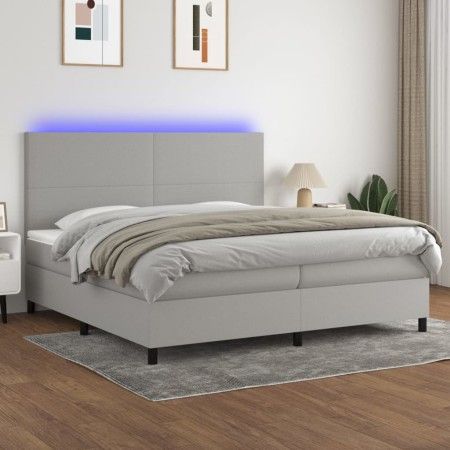 Cama box spring con colchón tela y LED gris claro 200x200 cm de vidaXL, Camas y somieres - Ref: Foro24-3134741, Precio: 703,8...