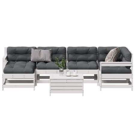 Set muebles jardín 7 pzas con cojines madera maciza pino blanco de , Conjuntos de jardín - Ref: Foro24-3250945, Precio: 625,8...