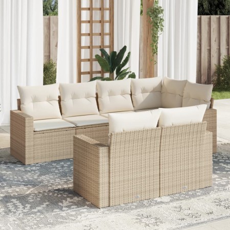 Set sofás de jardín 7 piezas y cojines ratán sintético beige en Conjuntos de jardín | Comprar online en Foru.es