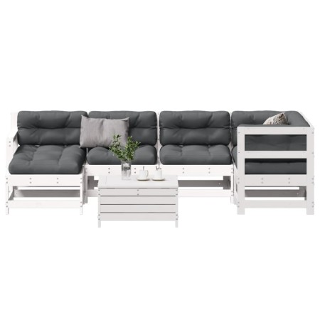Set muebles jardín 7 pzas con cojines madera maciza pino blanco de , Conjuntos de jardín - Ref: Foro24-3250953, Precio: 617,6...