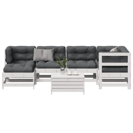 Set muebles jardín 7 pzas con cojines madera maciza pino blanco de , Conjuntos de jardín - Ref: Foro24-3250913, Precio: 590,3...