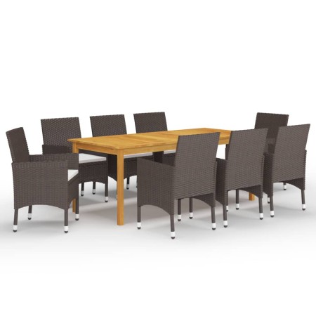 Juego de comedor de jardín 9 piezas y cojines marrón de , Conjuntos de jardín - Ref: Foro24-3095868, Precio: 703,03 €, Descue...