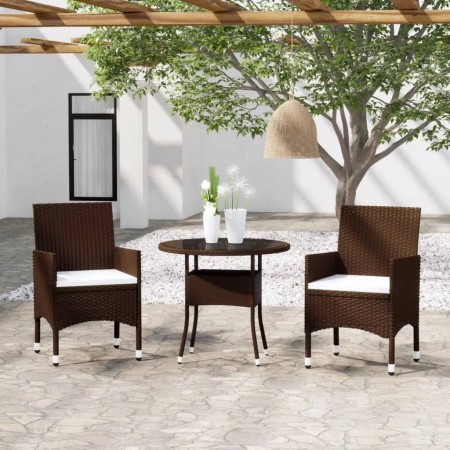 Set de bistró de jardín 3 pzas ratán PE vidrio templado marrón de , Conjuntos de jardín - Ref: Foro24-3095905, Precio: 232,59...