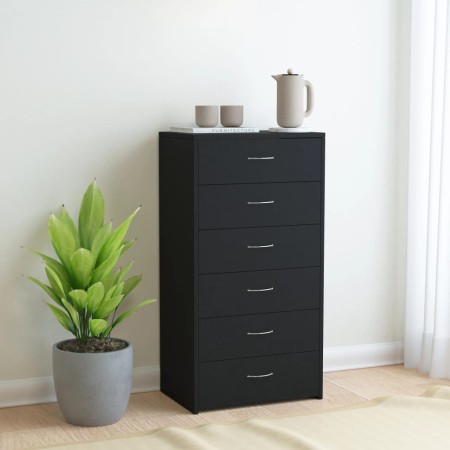 Aparador con 6 cajones madera contrachapada negro 50x34x96 cm de vidaXL, Aparadores - Ref: Foro24-800667, Precio: 106,08 €, D...