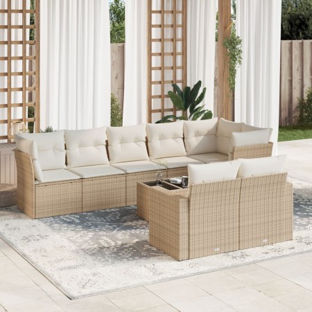 Set de sofás de jardín 9 pzas con cojines ratán sintético beige en Conjuntos de jardín | Comprar online en Foru.es