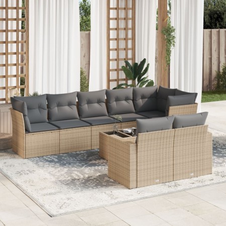 Set de sofás de jardín 9 pzas con cojines ratán sintético beige en Conjuntos de jardín | Comprar online en Foru.es