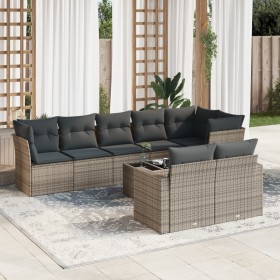 Set de muebles de jardín 9 pzas y cojines ratán sintético gris en Conjuntos de jardín | Comprar online en Foru.es