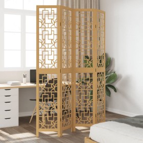 Biombo separador de 4 paneles madera maciza paulownia marrón de , Divisores de ambientes - Ref: Foro24-358868, Precio: 110,92...