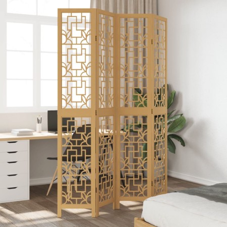 Biombo separador de 4 paneles madera maciza paulownia marrón de , Divisores de ambientes - Ref: Foro24-358868, Precio: 110,92...