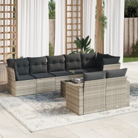 Set muebles jardín 9 pzas y cojines ratán sintético gris claro en Conjuntos de jardín | Comprar online en Foru.es