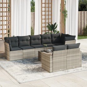 Set muebles jardín 9 pzas y cojines ratán sintético gris claro en Conjuntos de jardín | Comprar online en Foru.es
