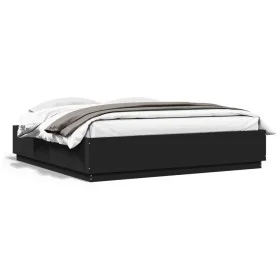 Estructura cama con luces LED madera ingeniería negro 200x200cm de , Camas y somieres - Ref: Foro24-3209584, Precio: 190,79 €...