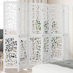 Biombo separador de 6 paneles madera maciza Paulownia blanco de , Divisores de ambientes - Ref: Foro24-358746, Precio: 167,43...