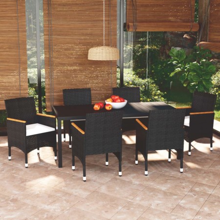 Set de comedor de jardín 7 pzas y cojines ratán sintético negro de , Conjuntos de jardín - Ref: Foro24-3095019, Precio: 557,9...