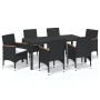 Set de comedor de jardín 7 pzas y cojines ratán sintético negro de , Conjuntos de jardín - Ref: Foro24-3095019, Precio: 557,9...