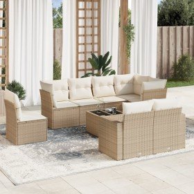 Set de sofás de jardín 9 pzas con cojines ratán sintético beige en Conjuntos de jardín | Comprar online en Foru.es