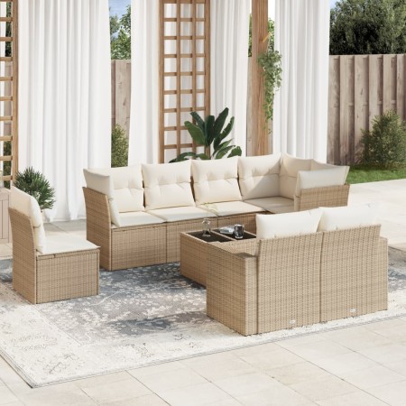 Set de sofás de jardín 9 pzas con cojines ratán sintético beige en Conjuntos de jardín | Comprar online en Foru.es