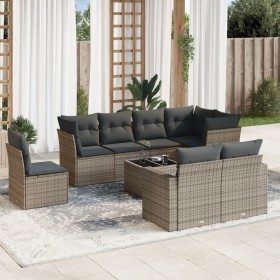 Set de muebles de jardín 9 pzas y cojines ratán sintético gris en Conjuntos de jardín | Comprar online en Foru.es