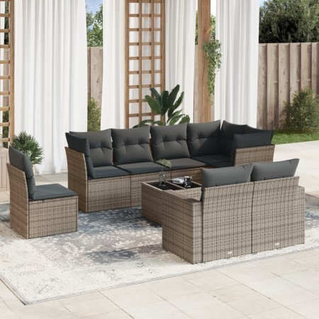 Set de muebles de jardín 9 pzas y cojines ratán sintético gris en Conjuntos de jardín | Comprar online en Foru.es