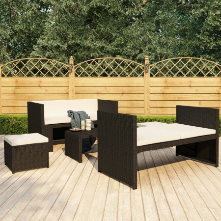 Set muebles de jardín 5 piezas y cojines ratán sintético negro de vidaXL, Conjuntos de jardín - Ref: Foro24-48132, Precio: 28...
