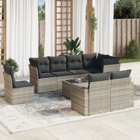 Set muebles jardín 9 pzas y cojines ratán sintético gris claro en Conjuntos de jardín | Comprar online en Foru.es