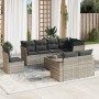 Set muebles jardín 9 pzas y cojines ratán sintético gris claro en Conjuntos de jardín | Comprar online en Foru.es