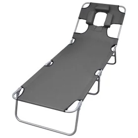 Tumbona plegable con cojín de cabeza y respaldo ajustable gris de , Tumbonas - Ref: Foro24-44295, Precio: 64,01 €, Descuento: %