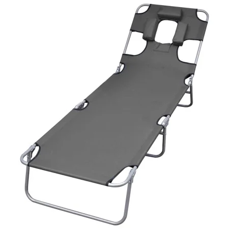 Tumbona plegable con cojín de cabeza y respaldo ajustable gris de , Tumbonas - Ref: Foro24-44295, Precio: 64,01 €, Descuento: %