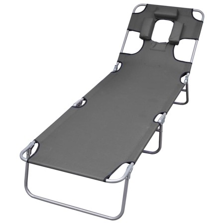 Tumbona plegable con cojín de cabeza y respaldo ajustable gris de , Tumbonas - Ref: Foro24-44295, Precio: 105,31 €, Descuento: %