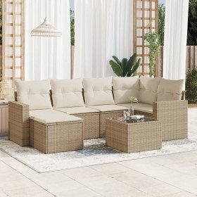 Set sofás de jardín 7 piezas y cojines ratán sintético beige en Conjuntos de jardín | Comprar online en Foru.es
