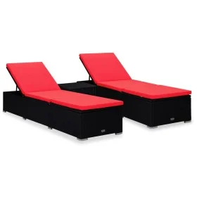 Garden loungers and table 3 pieces black synthetic rattan by , Loungers - Ref: Foro24-3057667, Price: 379,02 €, Discount: %
