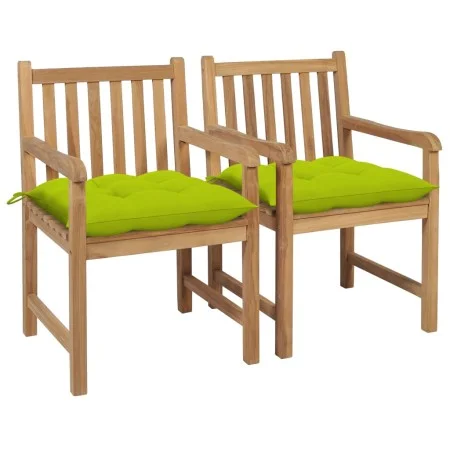 Sillas de jardín 2 uds madera de teca y cojines verde brillante de , Sillas de jardín - Ref: Foro24-3062756, Precio: 298,62 €...