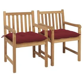 Sillas de jardín 2 uds madera de teca con cojines rojo tinto de , Sillas de jardín - Ref: Foro24-3062754, Precio: 300,30 €, D...