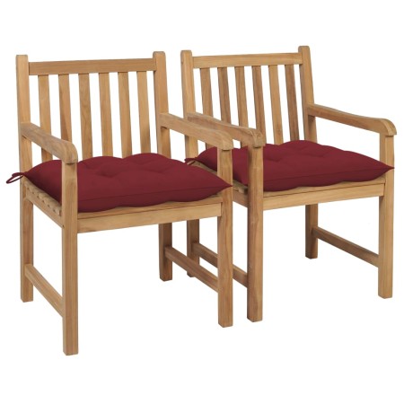 Sillas de jardín 2 uds madera de teca con cojines rojo tinto de , Sillas de jardín - Ref: Foro24-3062754, Precio: 314,26 €, D...