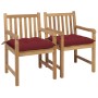 Sillas de jardín 2 uds madera de teca con cojines rojo tinto de , Sillas de jardín - Ref: Foro24-3062754, Precio: 314,26 €, D...