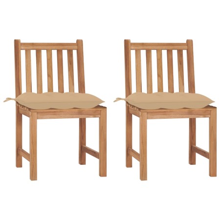 Sillas de jardín 2 unidades madera maciza de teca con cojines de , Sillas de jardín - Ref: Foro24-3062934, Precio: 239,39 €, ...
