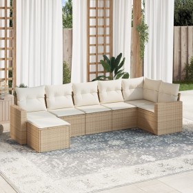 Set sofás de jardín 7 piezas y cojines ratán sintético beige en Conjuntos de jardín | Comprar online en Foru.es