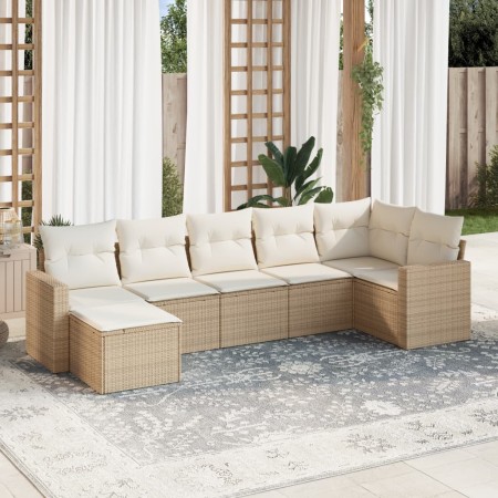 Set sofás de jardín 7 piezas y cojines ratán sintético beige en Conjuntos de jardín | Comprar online en Foru.es